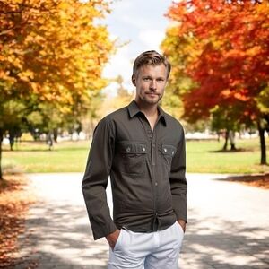 Men’s Jacket ALPINE DESIGN Grey Cotton Jacket Rivet Front Quilted Lining Jacket